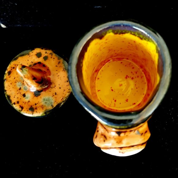 Handmade Small Ceramic Stash Jar with Face, Speckled Carmel Brown - Picture 8 of 11